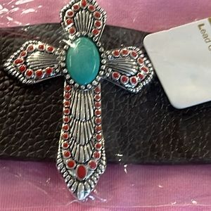 Vintage Leather Bracelet Silver ,turquoise with the red dots